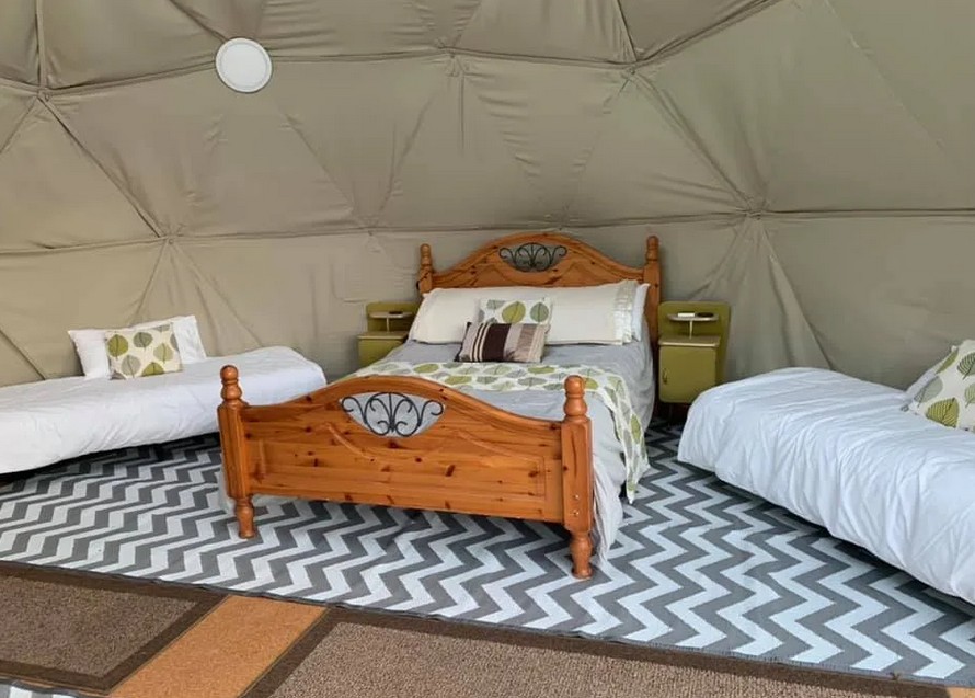 Dome interior dressed for a calm night's sleep