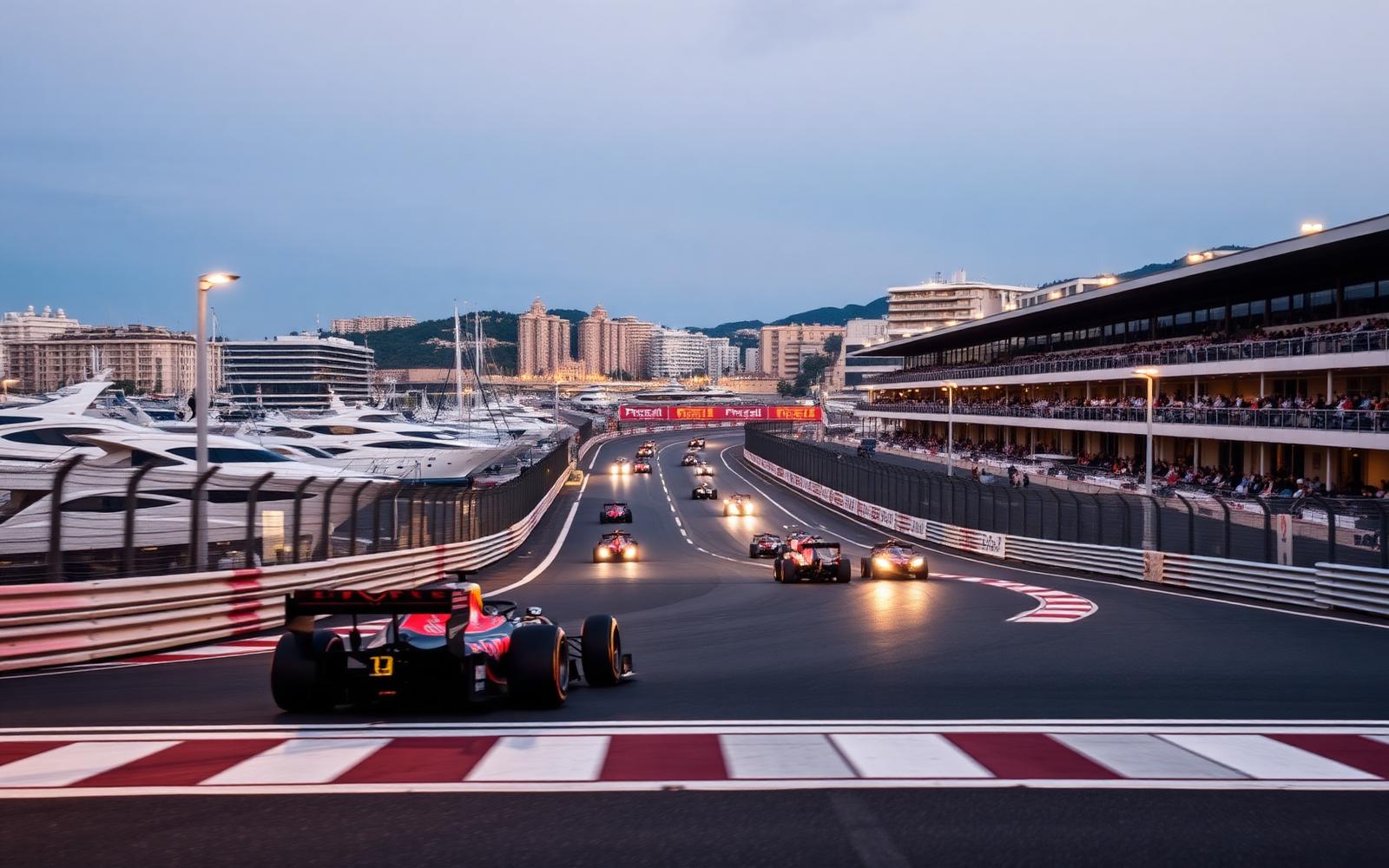 Grand prix circuit running through a harbour town